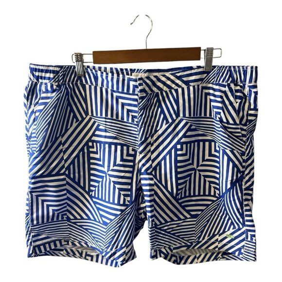 Le Club Men’s Wynn Long Multi Swim Trunks Size XXL Blue White Geometric Print - Picture 1 of 8